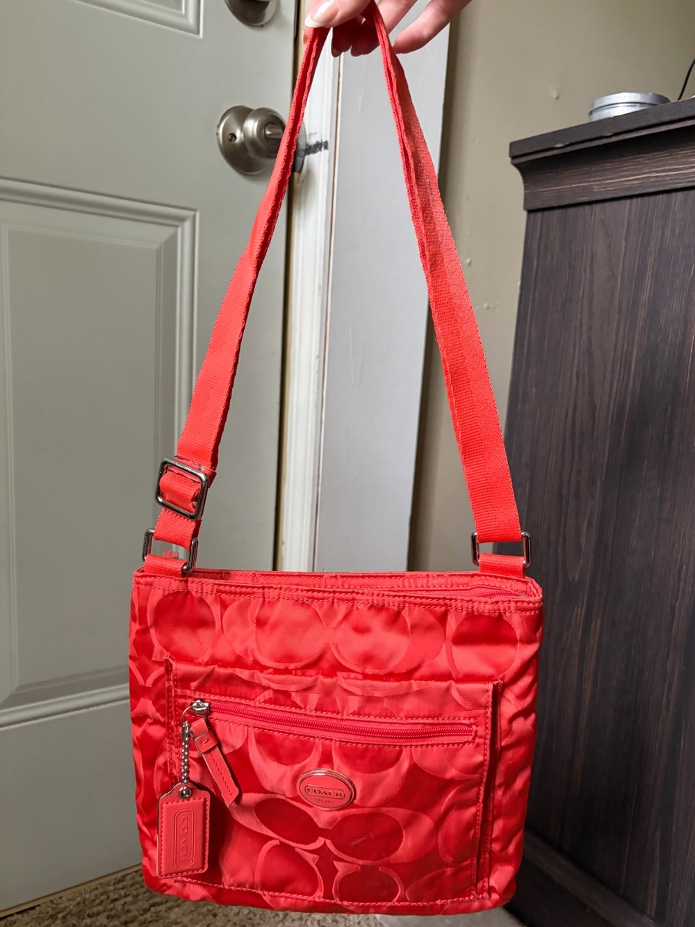 Coach Vermillion Signature Getaway Nylon File Bag